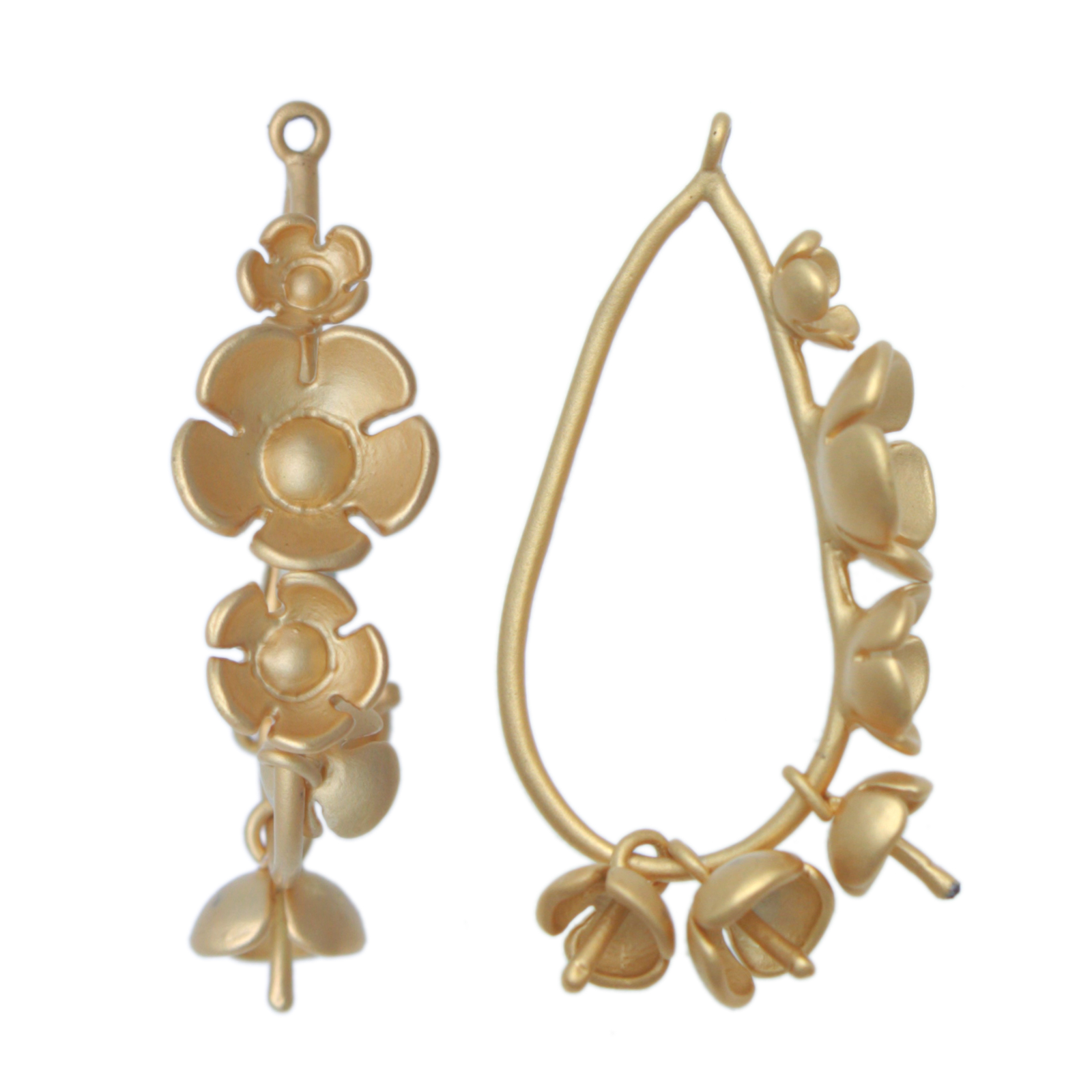 chandelier romance edition matte gold tropfen mit blaueme für halbgebohrte perlen 33x18mm | 2st