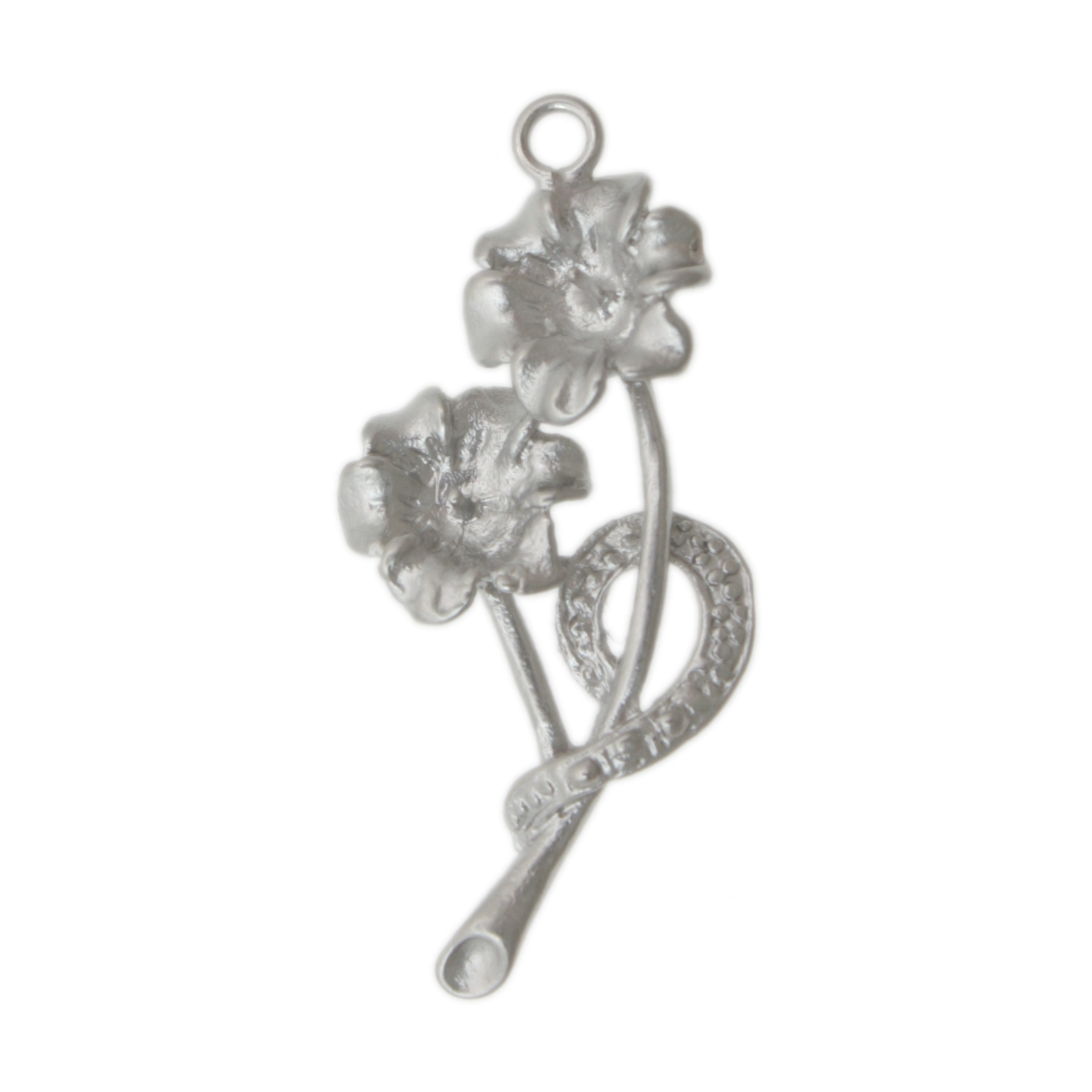 romance edition matte rhodium pendant with half drilled flowers 40x18mm | 2pc