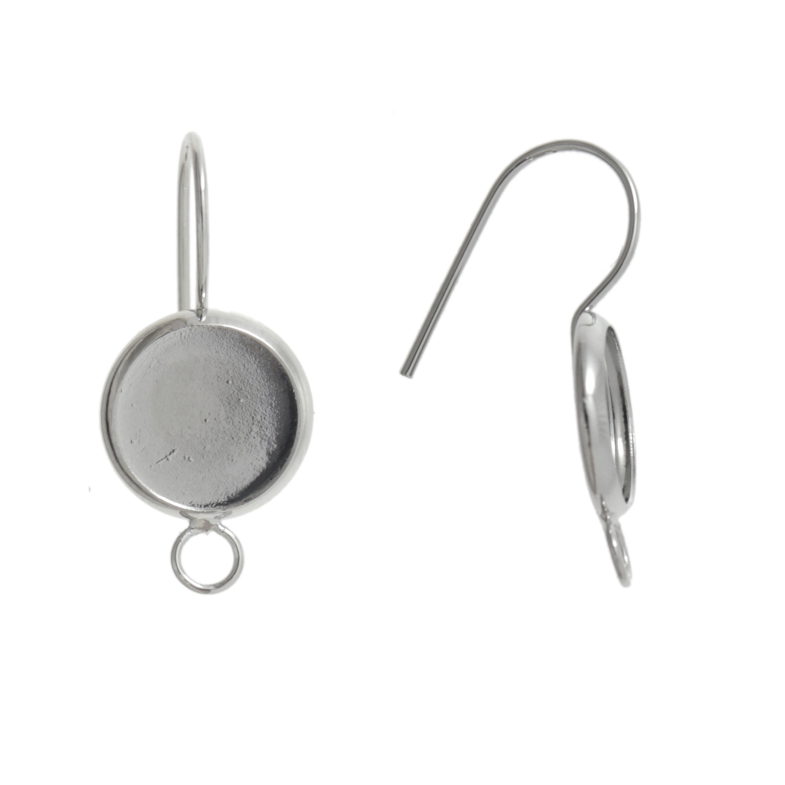 rhodium silver plated earwire setting with ring 10mm | 4pc