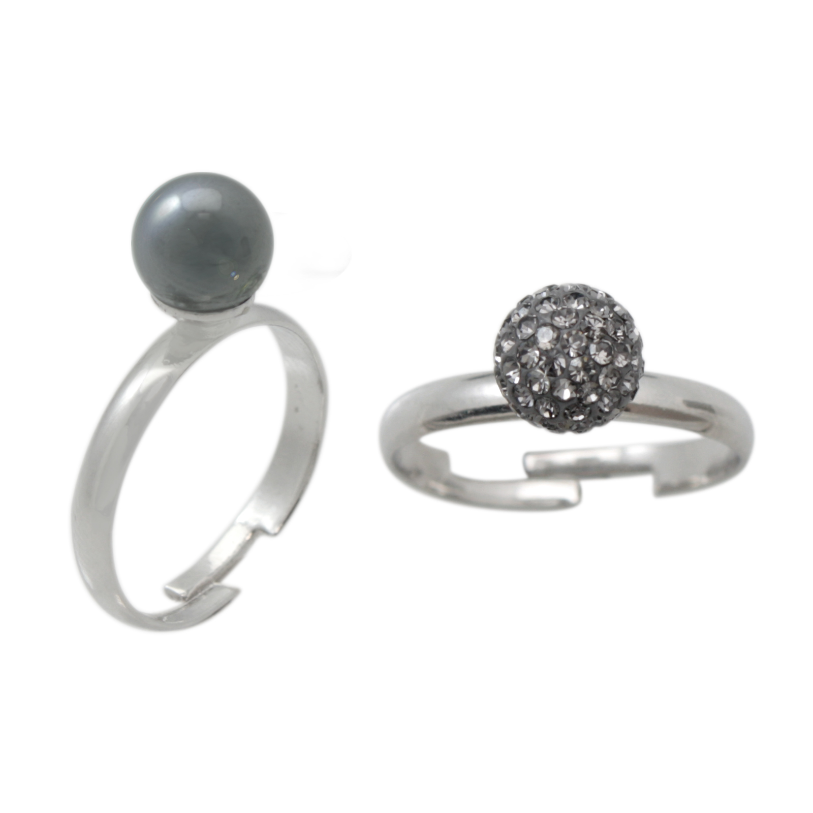 adjustable rhodium silver plated half-drilled ring 5mm | 2pc