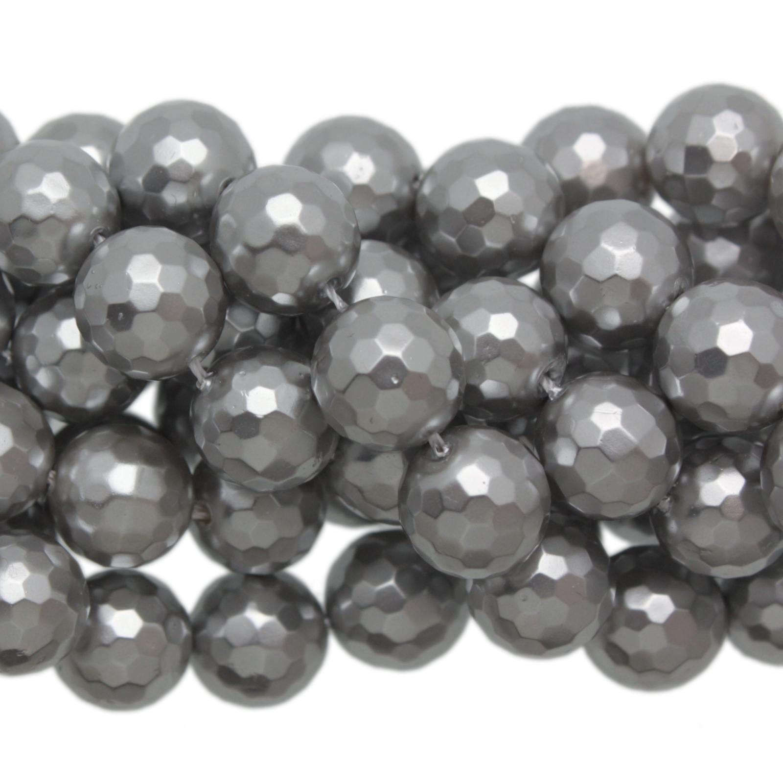 south-sea shell beads - silver faceted round 10mm | 16-inch strand