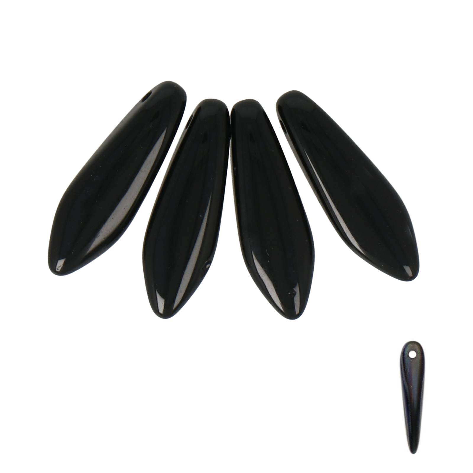 czech glass dagger beads - jet 16x5mm | 25pc