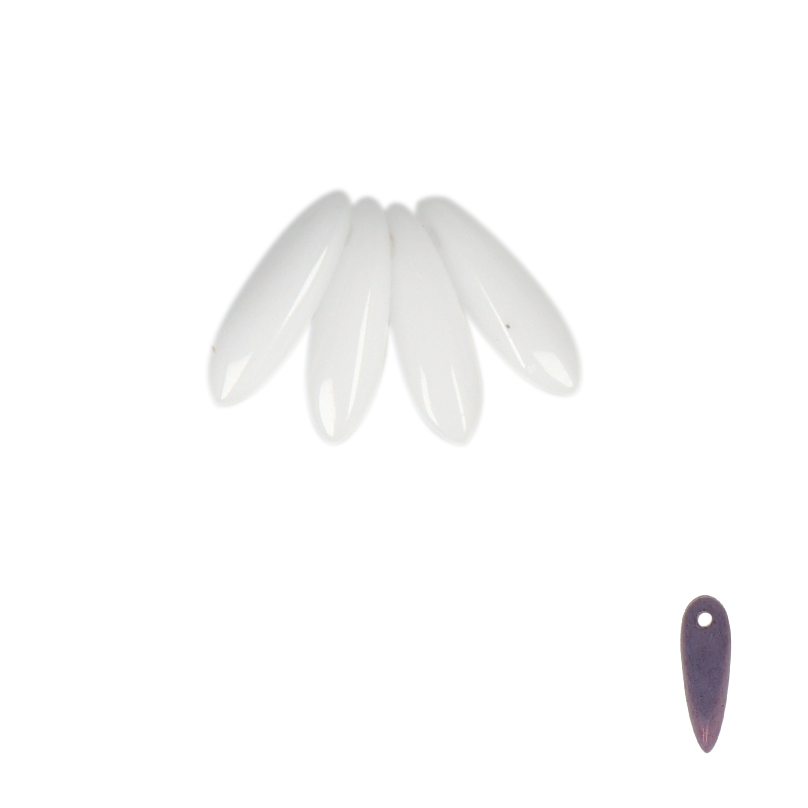 czech glass dagger beads - opauqe white 10x3mm | 50pc