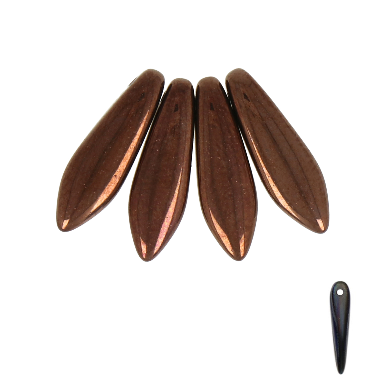 czech glass dagger beads - dark bronze 16x5mm | 25pc