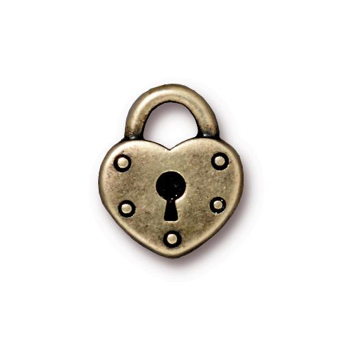antique brass heart lock charm 13mm | 1pc