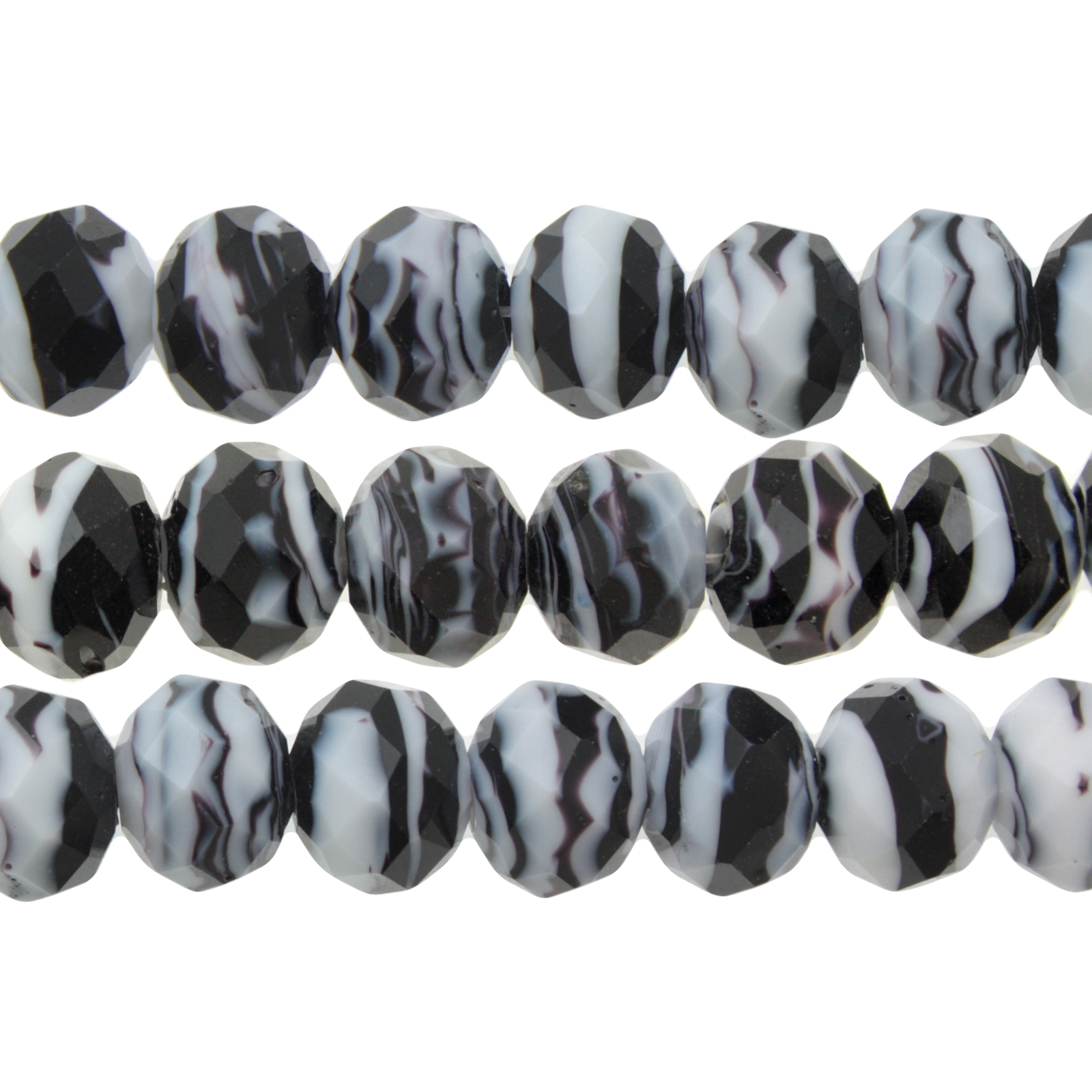 chinese glasperlen special color jet/white lace facettiertes rondelle 12x10mm | 5st