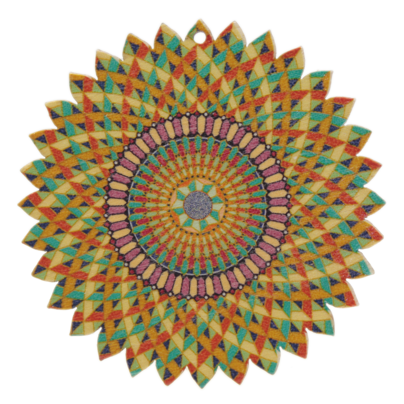 wooden pendant - multicolor yellow - flower 60mm | 2pc