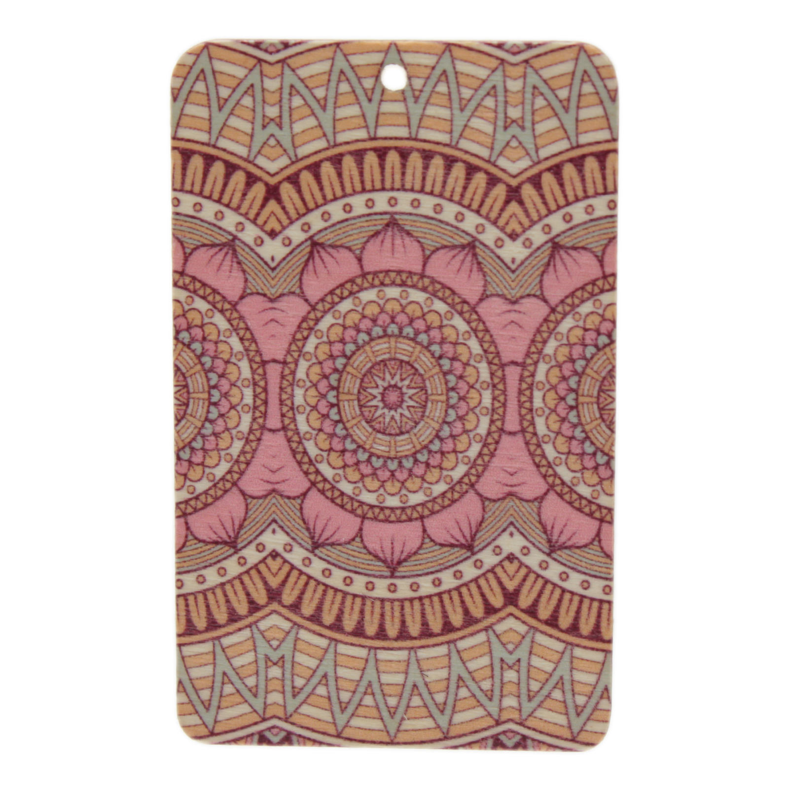 wooden pendant - multicolor pink - diamond 65x40mm | 2pc