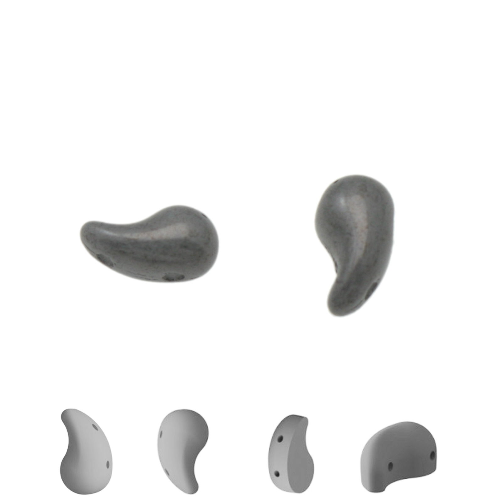 czech glass zoliduo beads opaque luster ceramic grey 8x5mm - left side | 30pc
