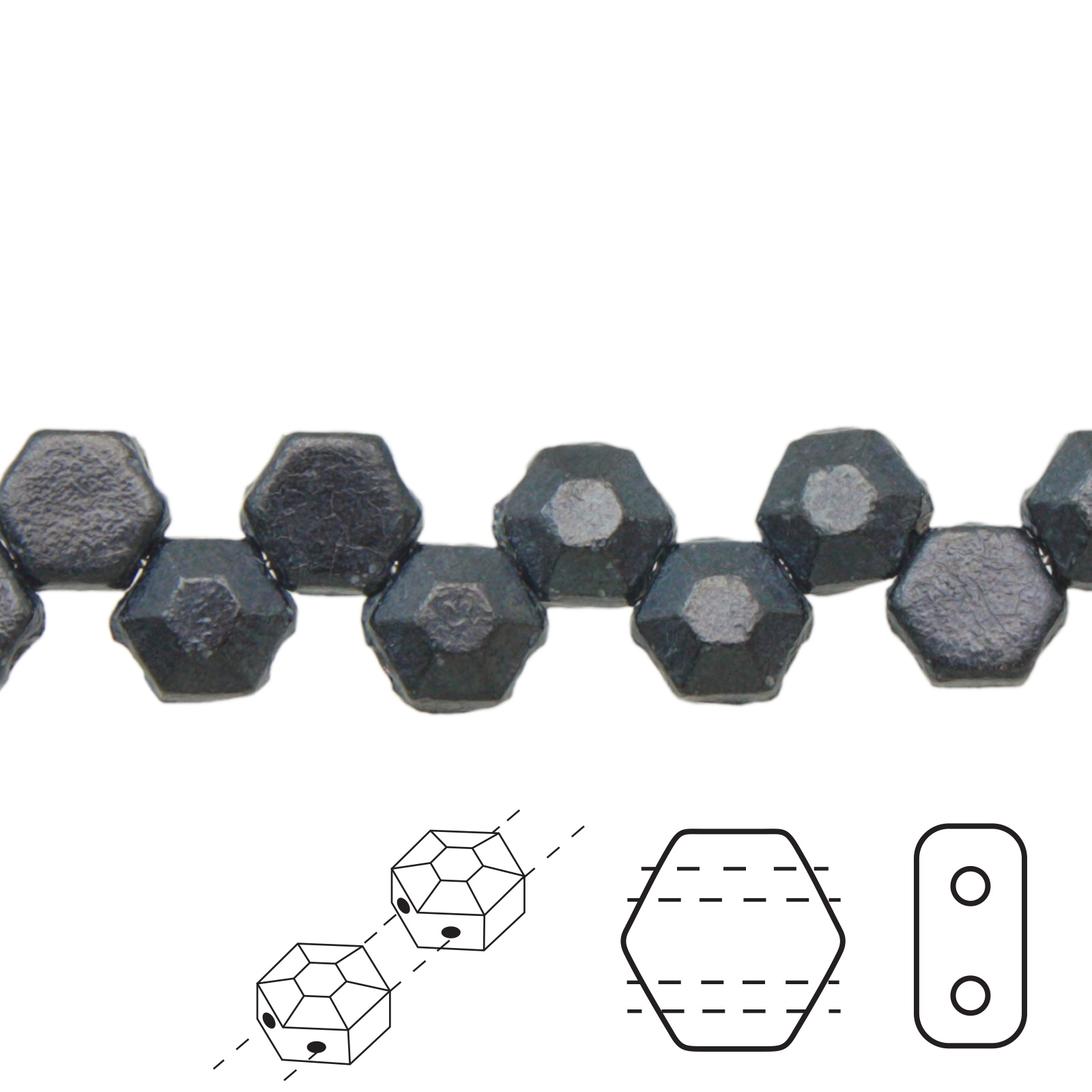czech glass honeycomb jewel beads - hematite - 6mm | 30pc