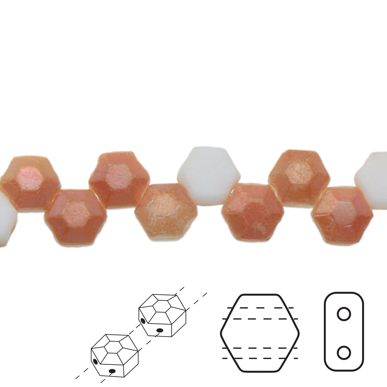czech glass honeycomb jewel beads - crystal apricot medium - 6mm | 30pc