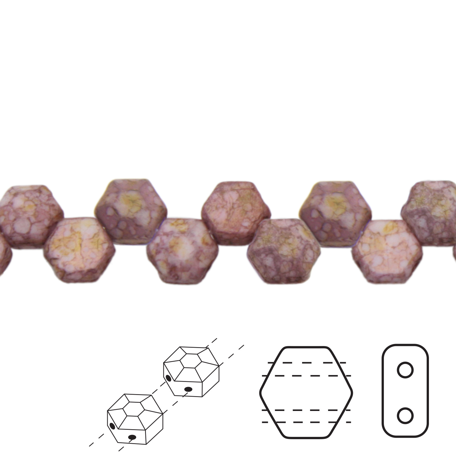 czech glass honeycomb jewel beads - opaque luster rose/gold - 6mm | 30pc
