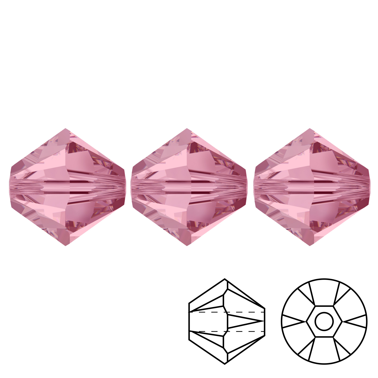 kristall doppelkegel (5328) light rose 3mm | 48st
