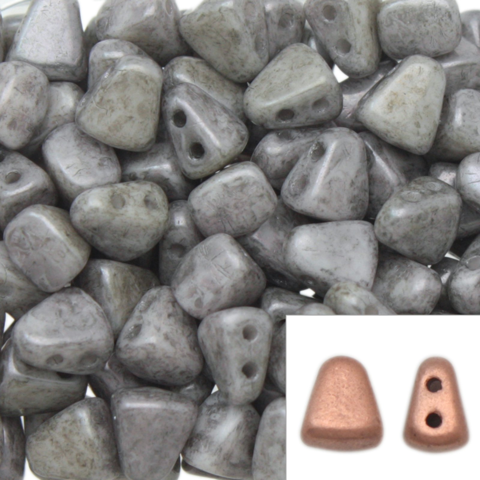 czech glass nib-bit beads - opaque luster ceramic grey - 6x5mm | 10gr