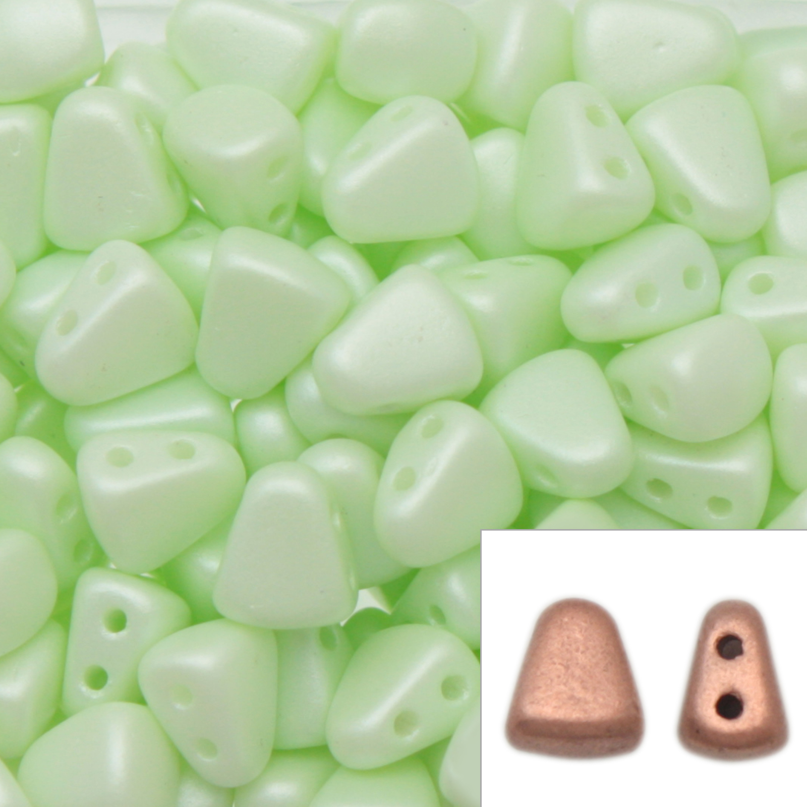 czech glass nib-bit beads - green pearl - 6x5mm | 10gr