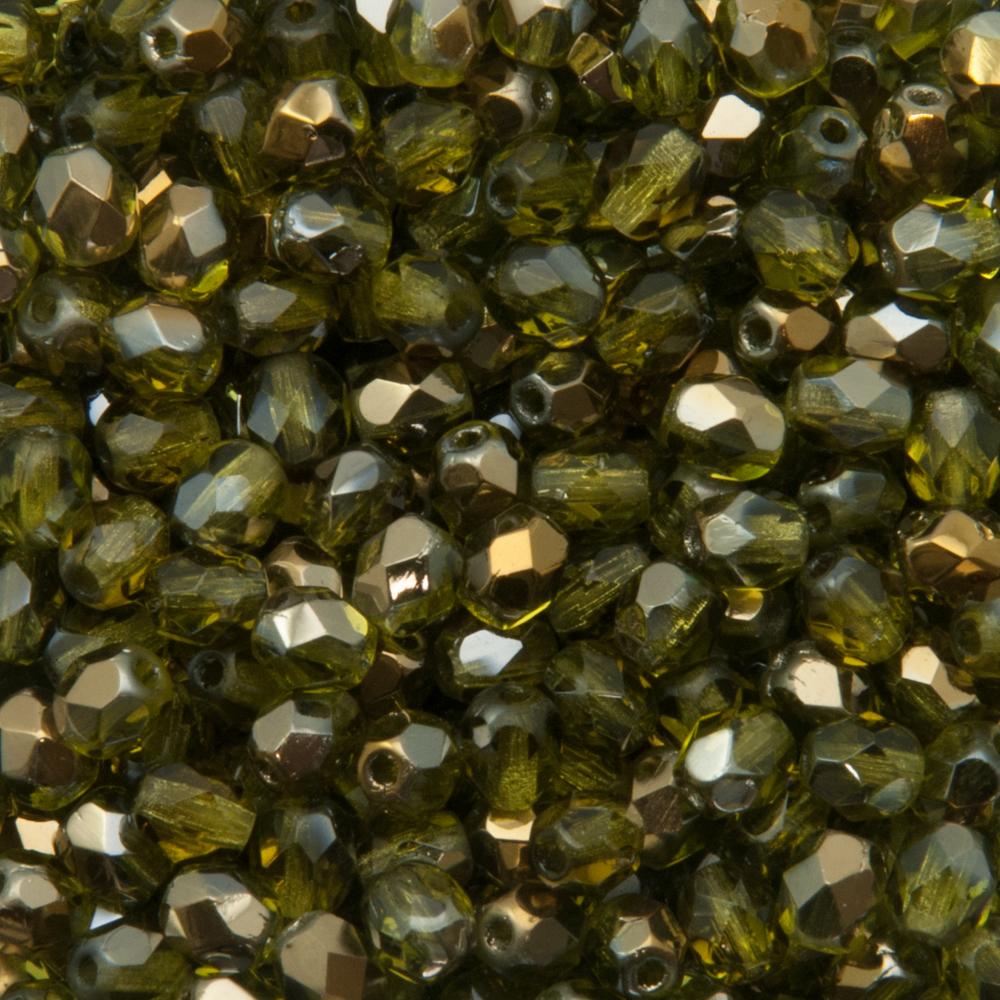 czech fire-polished round beads - iris bronze dark olivine 4mm | 50pc