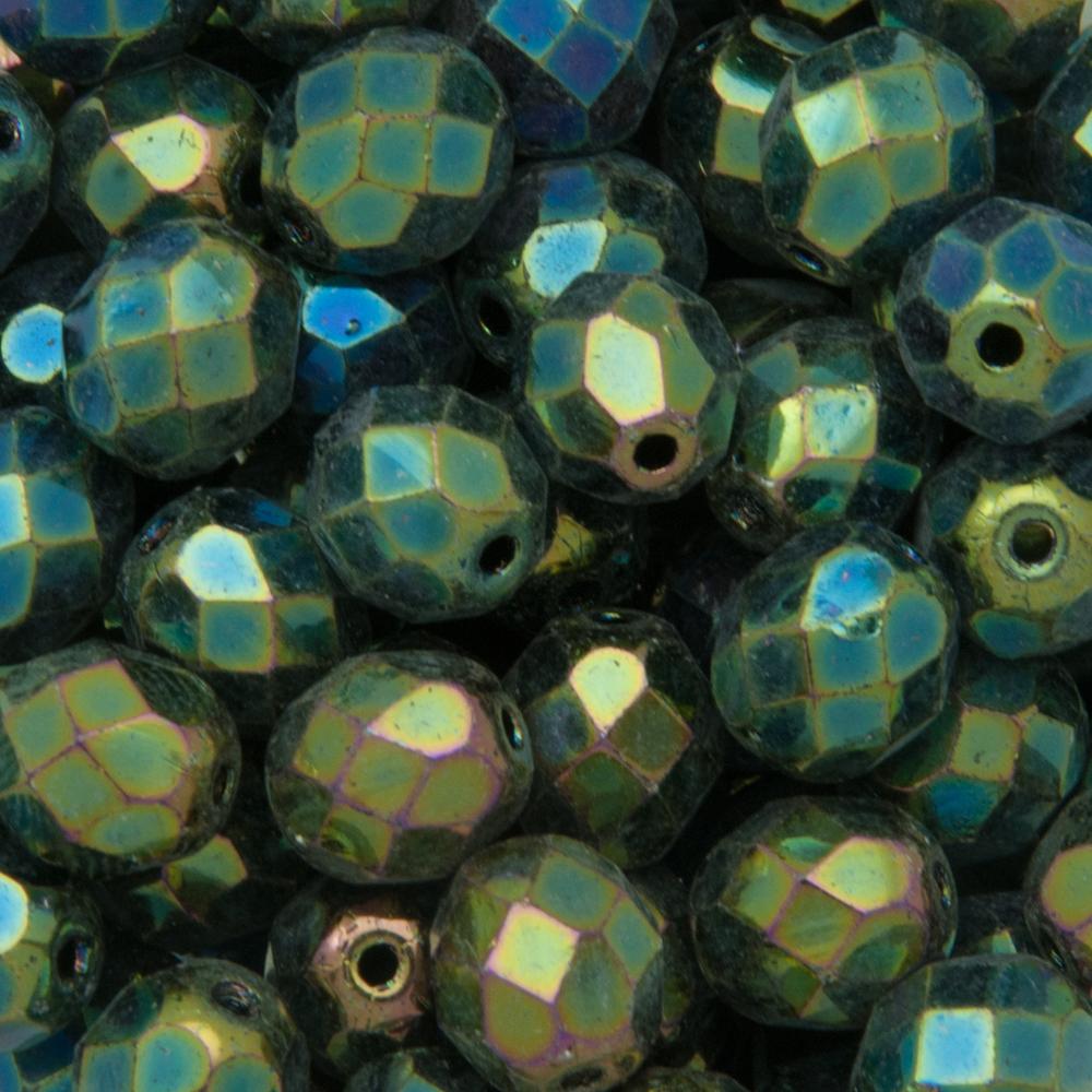 czech fire-polished round beads - iris green 8mm | 25pc