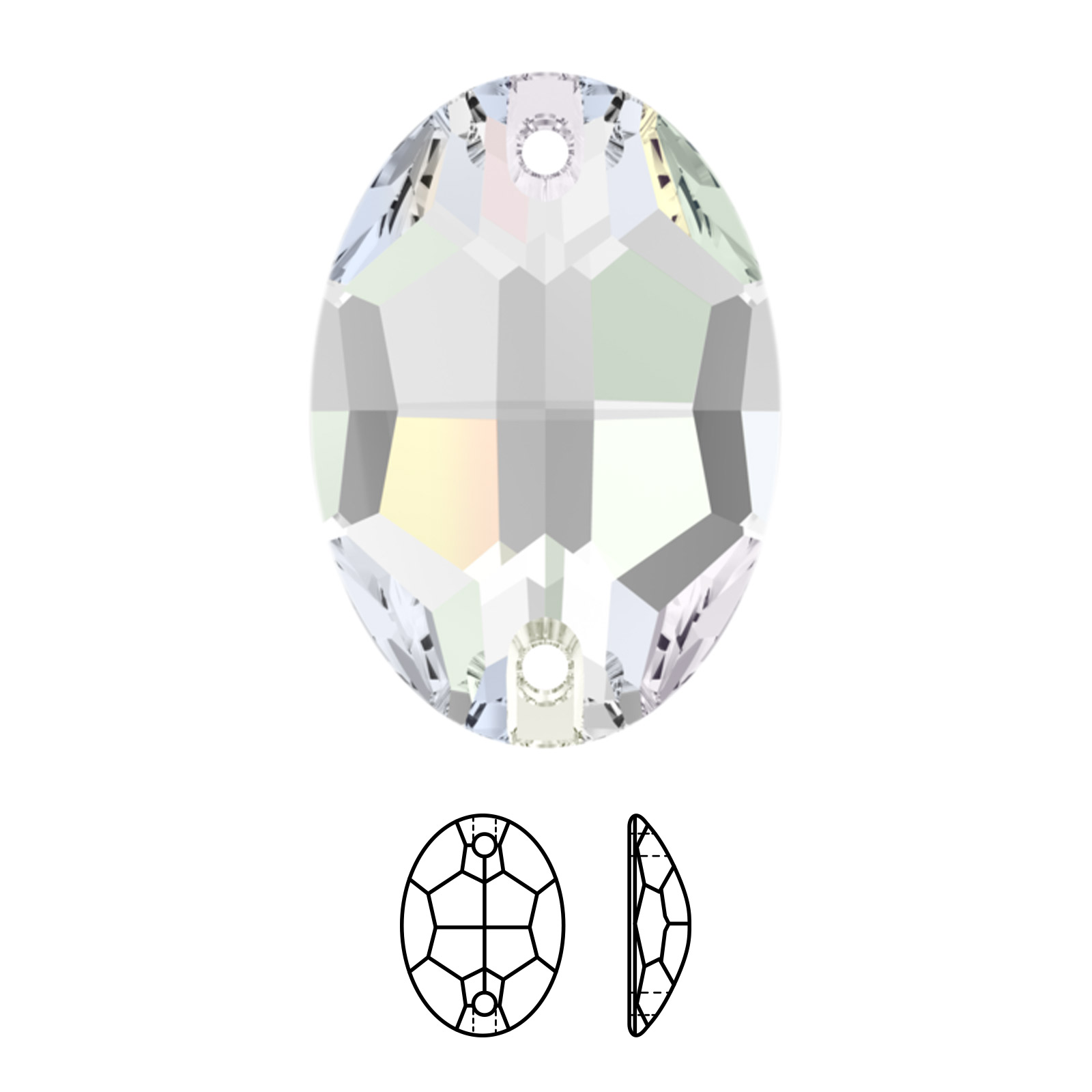 oval sew-on (3210) crystal ab 16x11mm | 1pc
