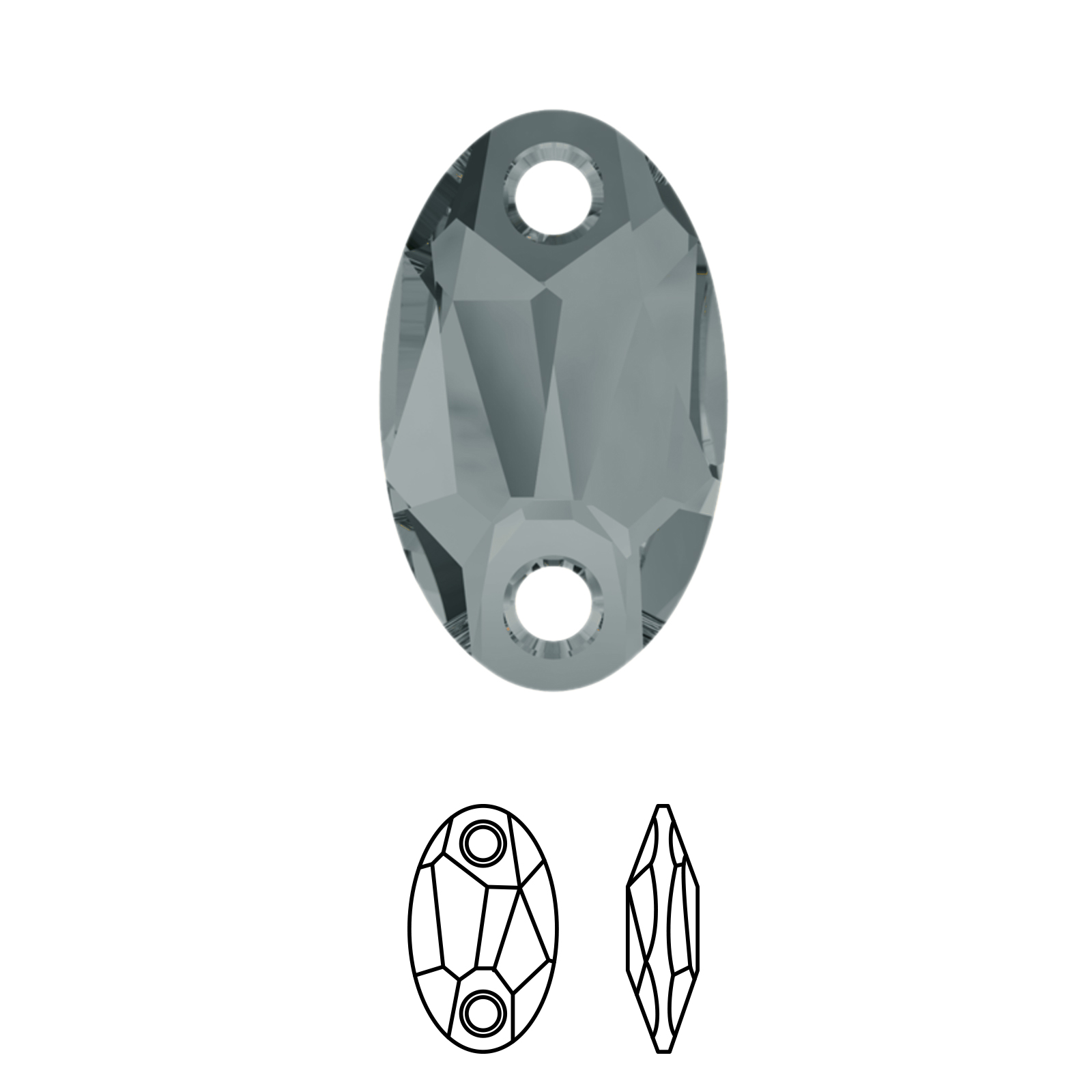 owlet sew-on (3231) black diamond 18x11mm | 1st