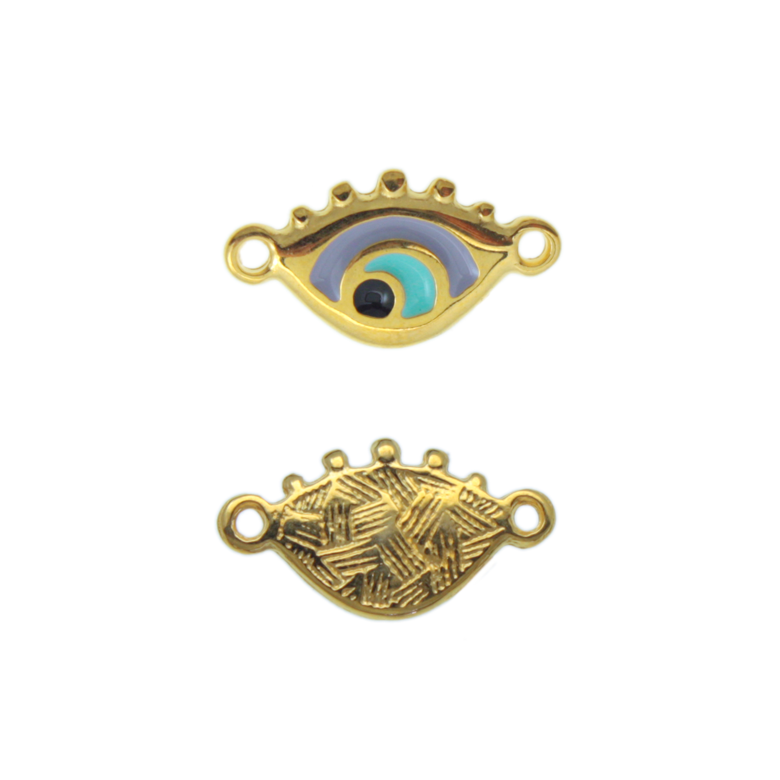 gold plated enameled purple/aqua eye link 14x10mm | 1pc