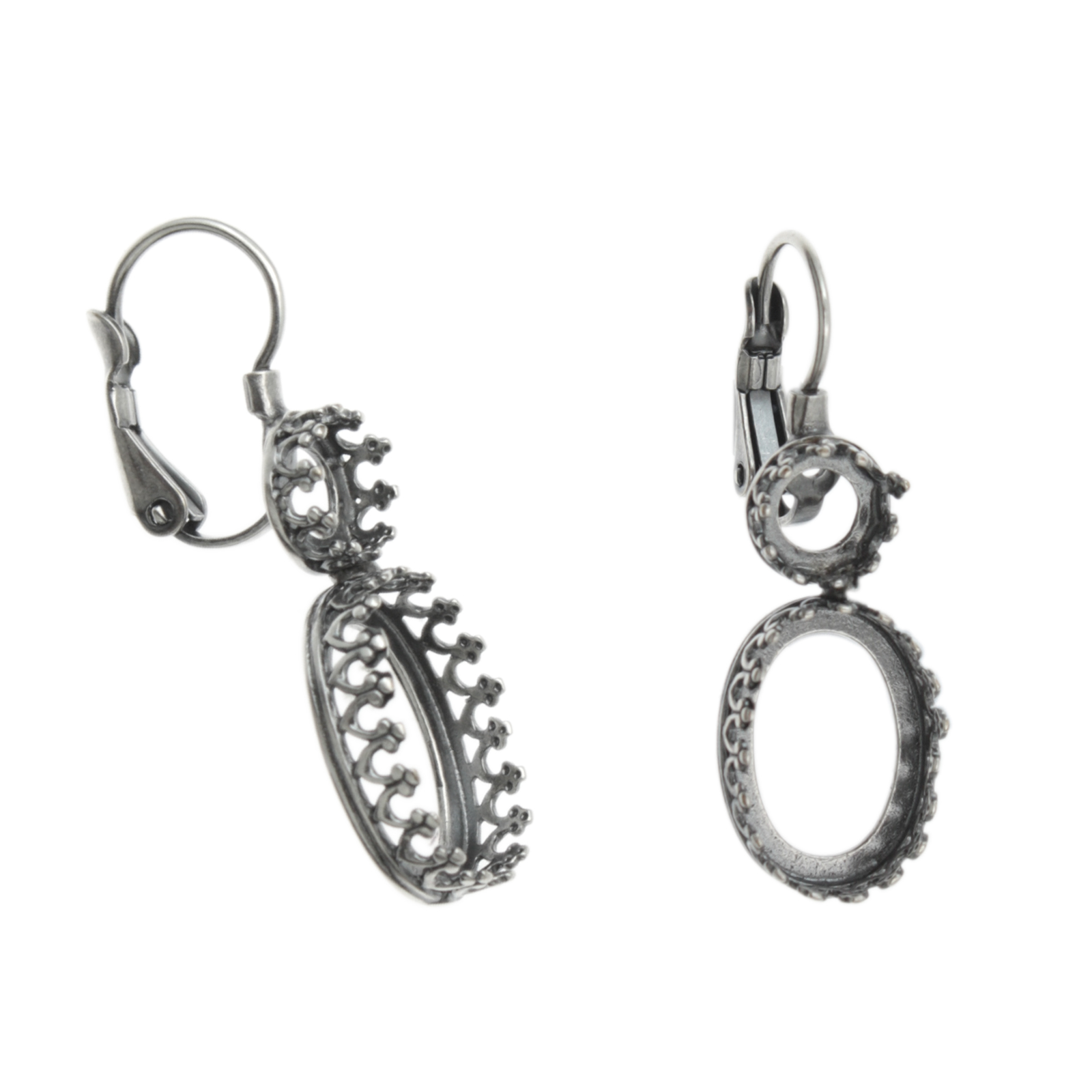 antique silver plated leverback with 2 setting oval 14x10mm/6mm | 2pc