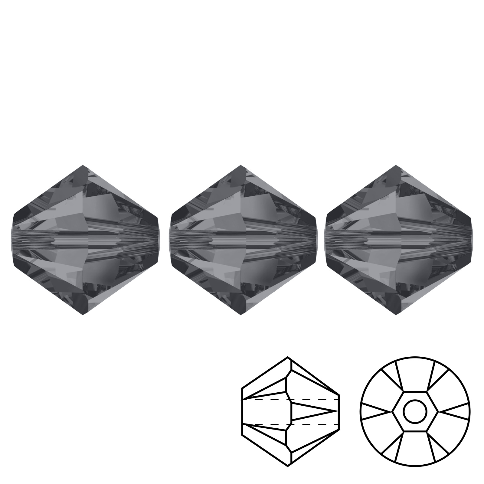 bicone (5328) crystal silver night 6mm | 20pc