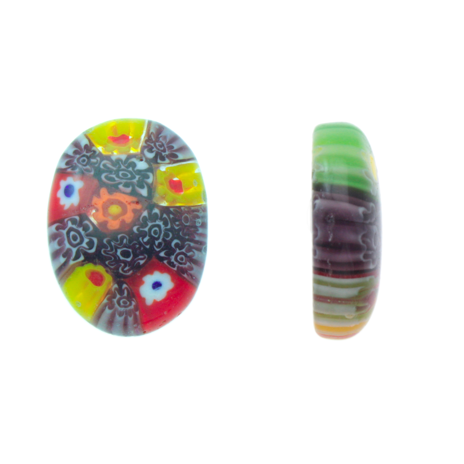 multi flower glass cabochon smooth oval 23x16mm | 2pc