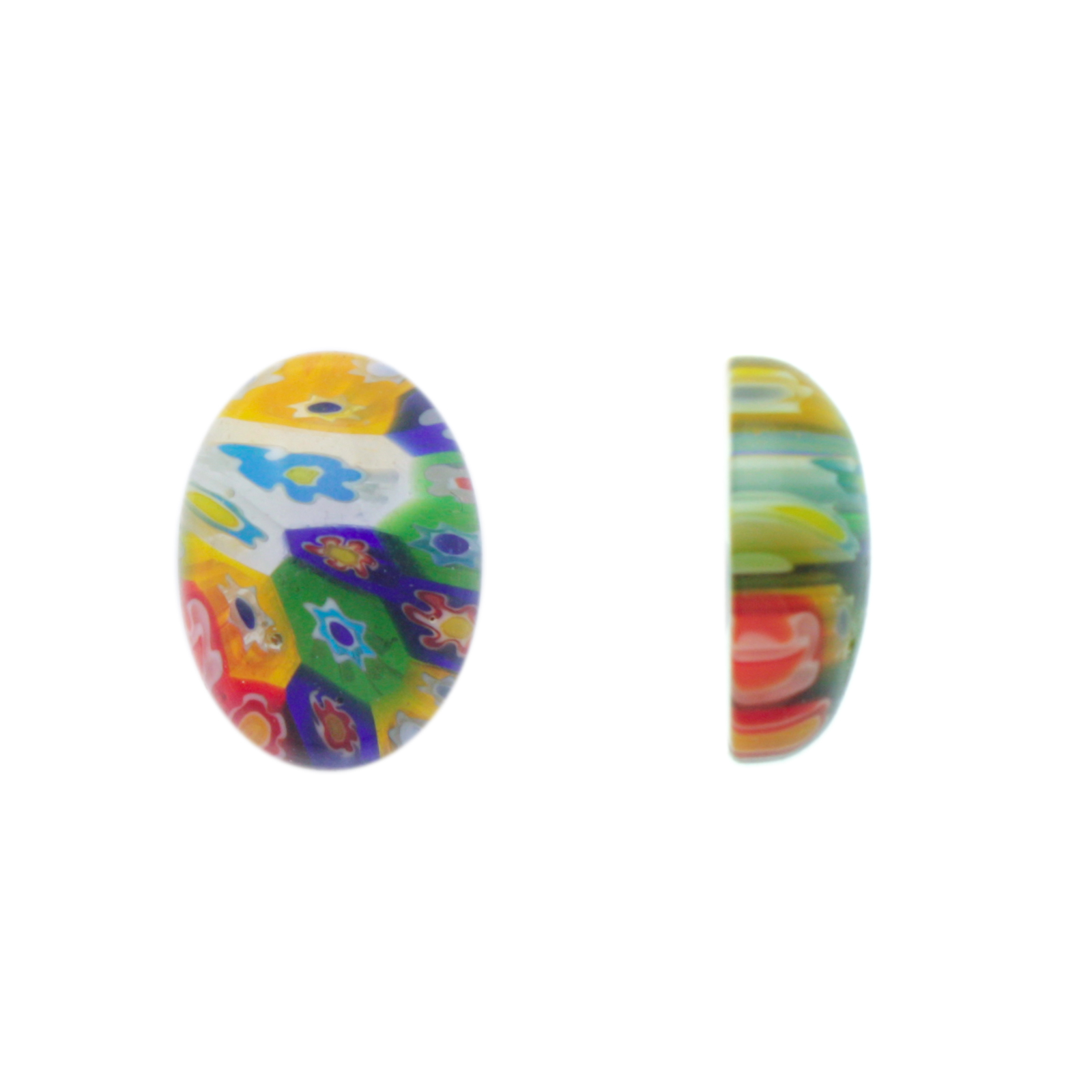 multi flower glass cabochon smooth oval 18x14mm | 2pc