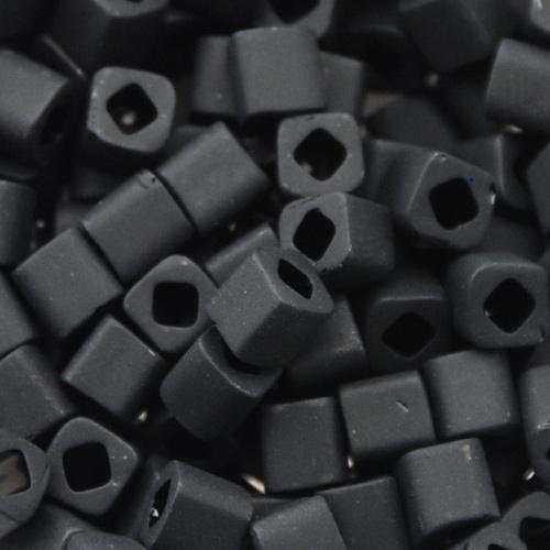 cube toho beads 4mm - opaque frosted jet (49f) | 10gr