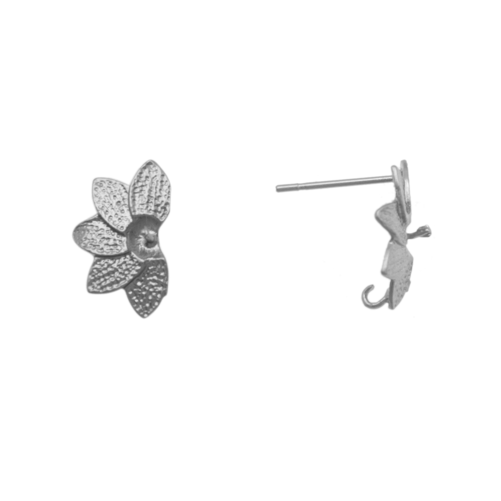 romance edition matte rhodium post half-drilled earrings flower with jumpring 15mm | 2pc
