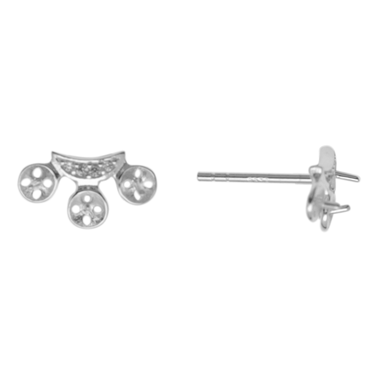 sterling silver half-drilled with cubic zirconia post earrings 12mm | 2pc