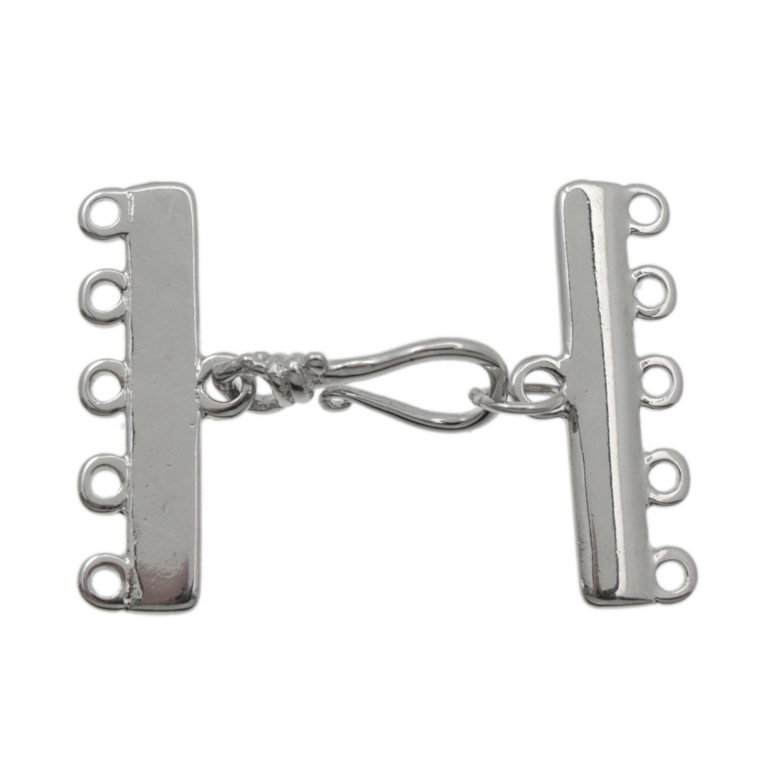 rhodium silver plated 5 strand hook clasp 35x28mm | 1pc