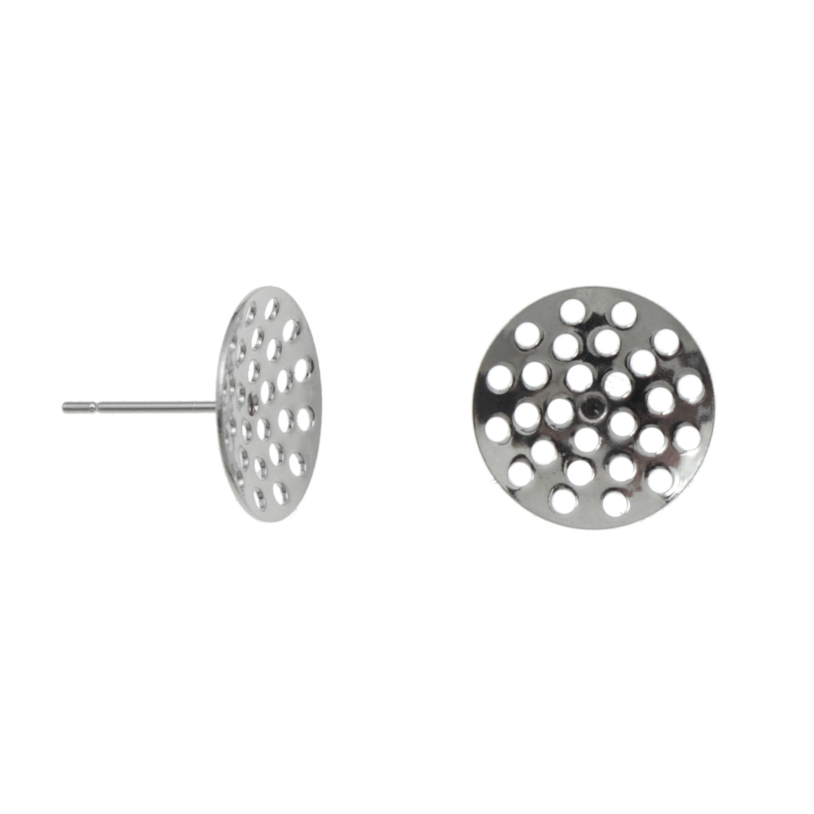 rhodium silver plated fretworked pad post earring 14mm | 20pc
