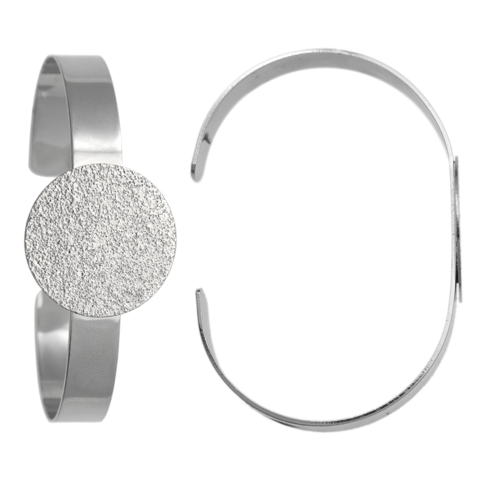 rhodium silver plated bangle flat 8mm with round 25mm | 1pc