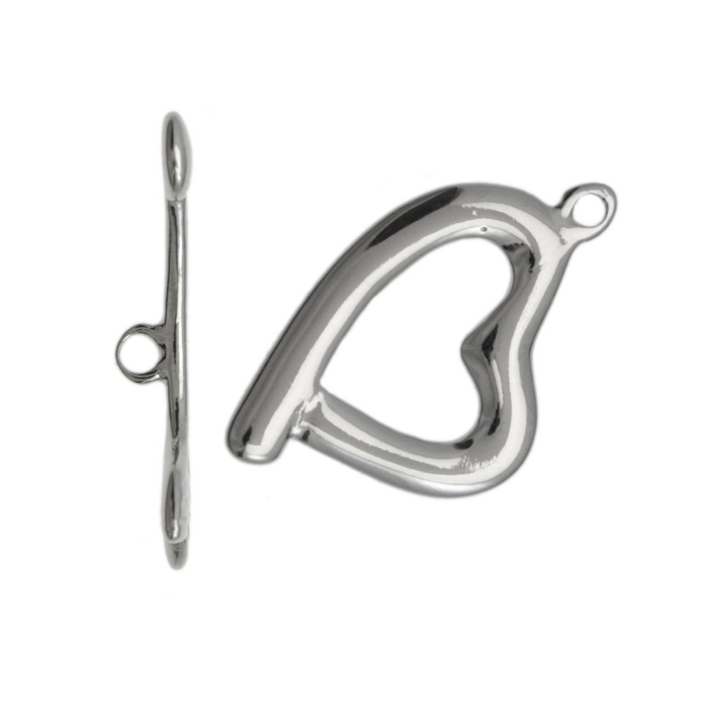 rhodium silver plated heart toogle clasp 30x20mm | 1pc