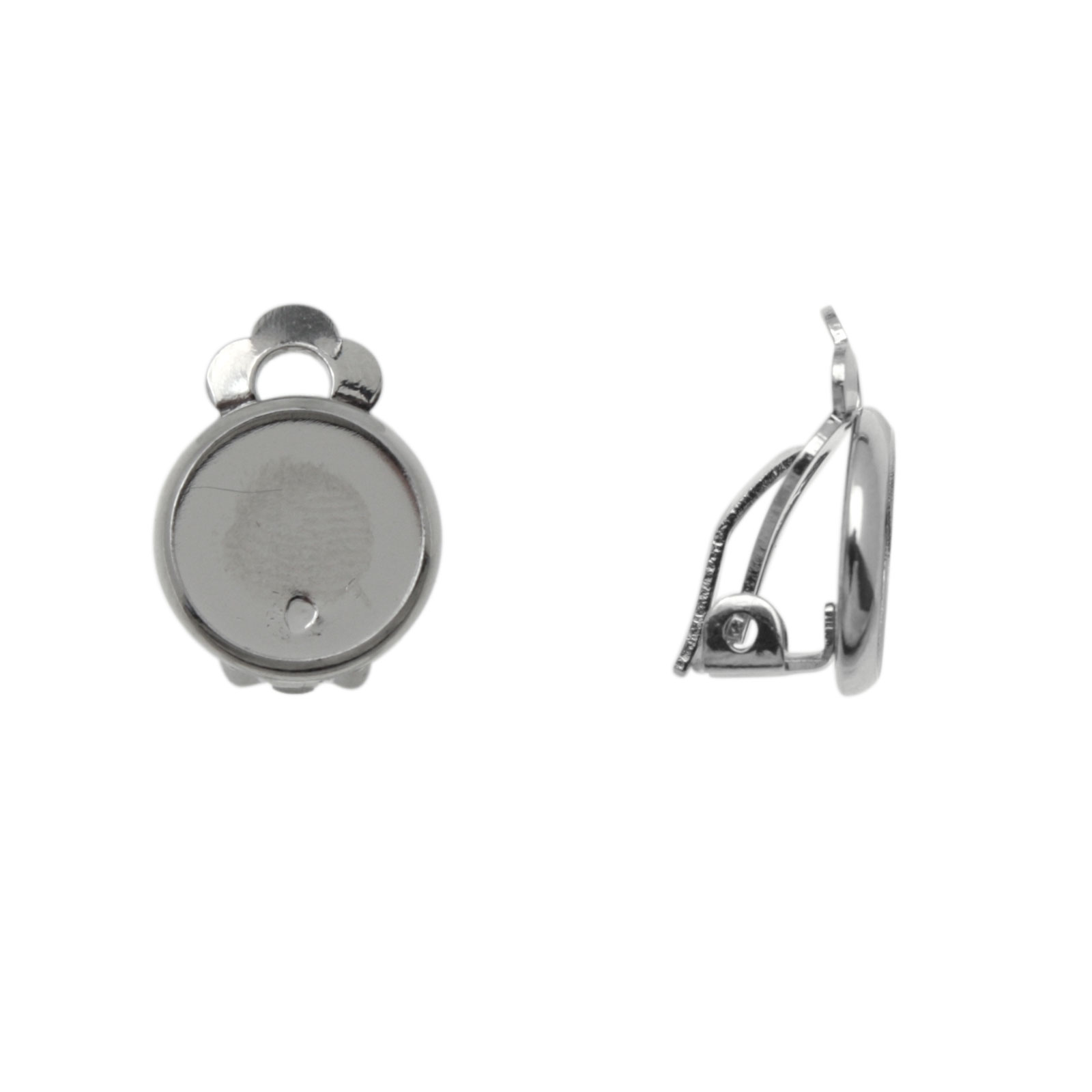 rhodium silver plated clip-on earring with setting 12mm | 4pc