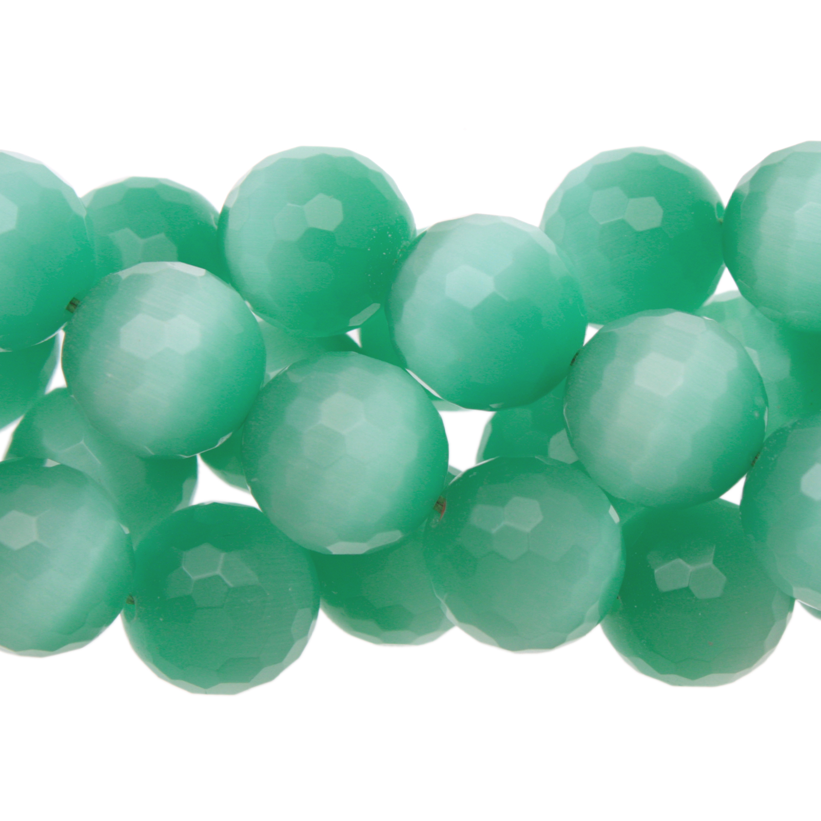 cat's eye glass beads - aqua faceted round 16mm | 4pc