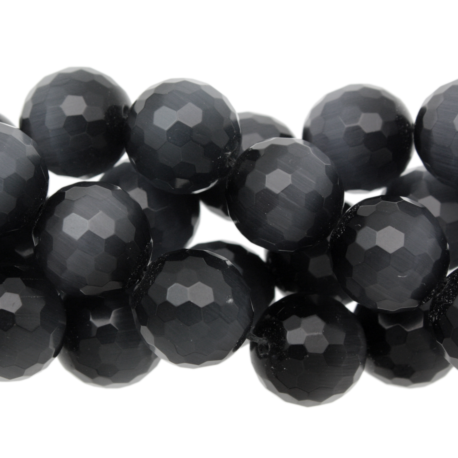 cat's eye glass beads - black faceted round 16mm | 4pc