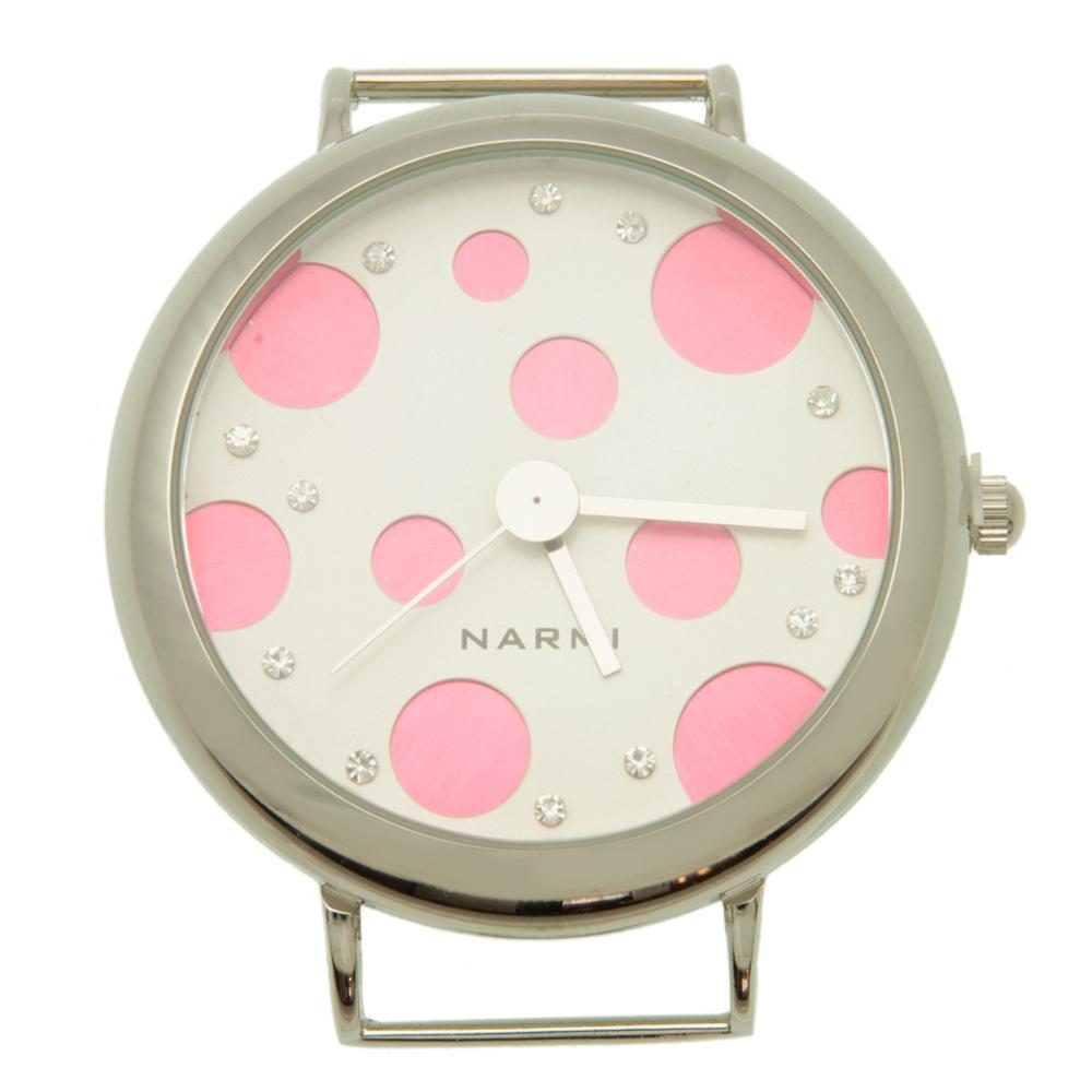 uhr rund versilbert hintergrund fuchsia und strass | 1st