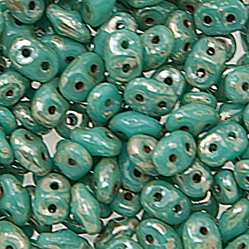superduo seed beads 5x2,5mm - turquoise picasso silver | 10gr