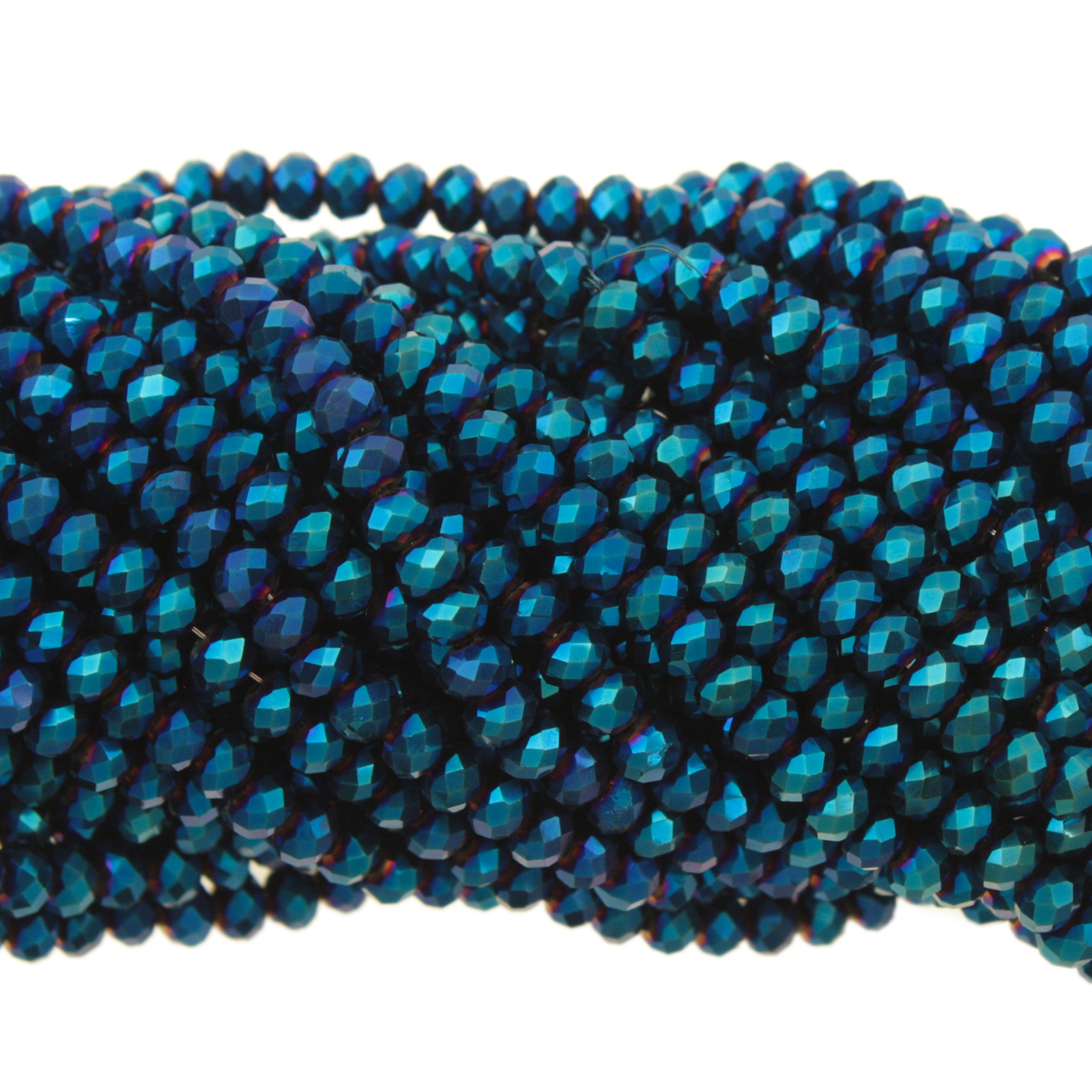 metallic blue chinese crystal faceted roundelle 4x3mm | 1 strand