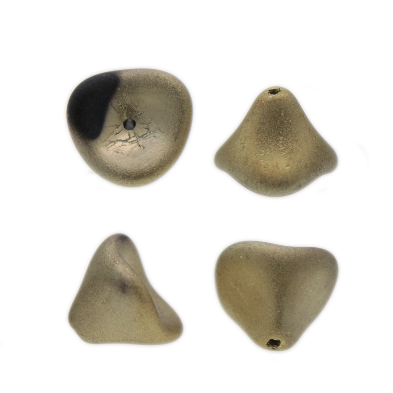 czech glass trumpet flower bead - matte jet amber full - 12x10mm | 10pc