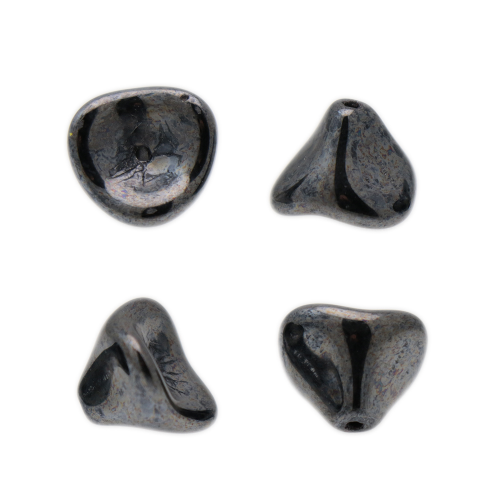 czech glass trumpet flower bead - jet hematite - 12x10mm | 10pc