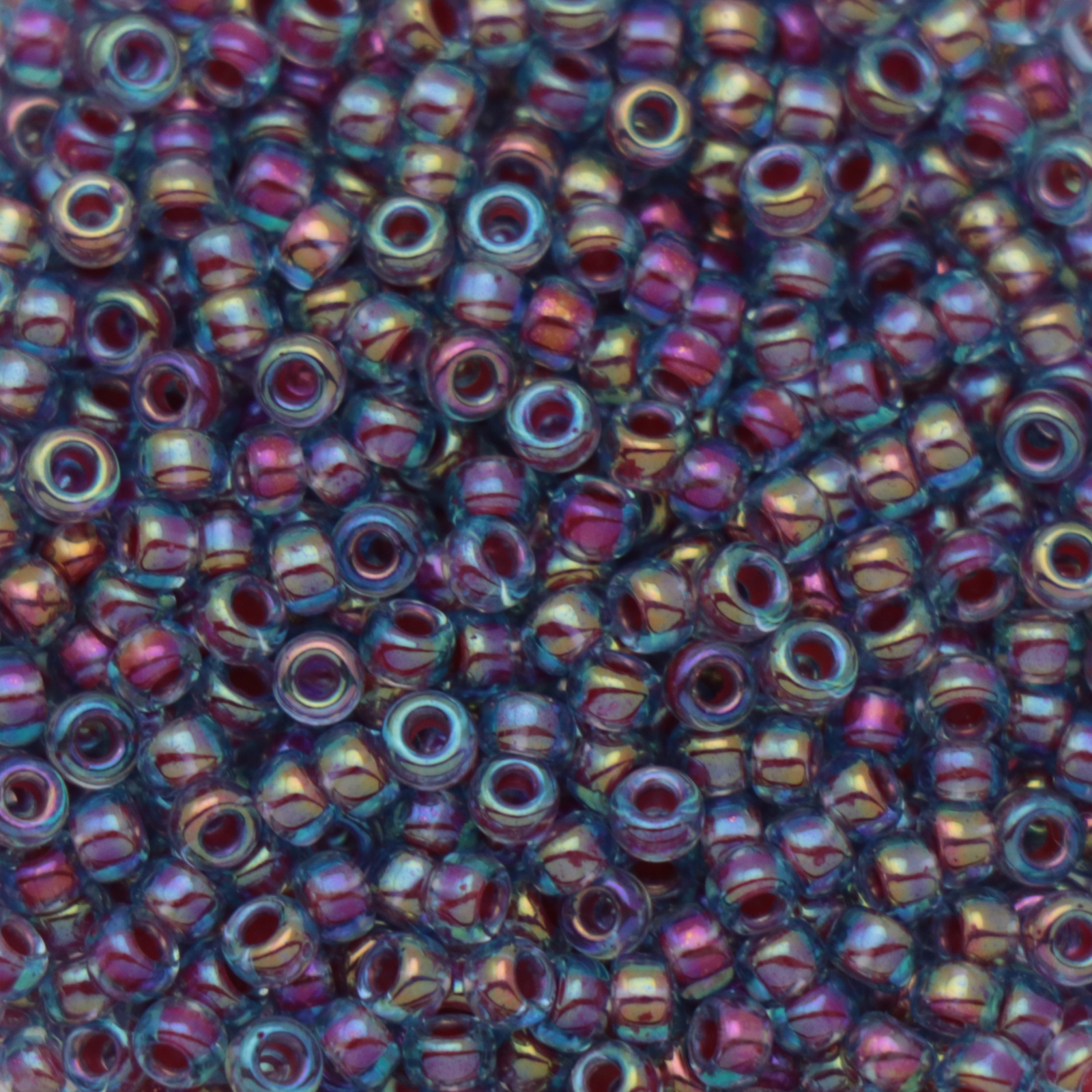 miyuki rocailles 11/0 - color-lined hot pink/aqua ab (340) | 10gr