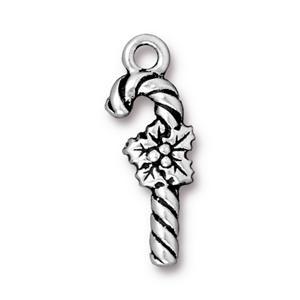 antique silver plated candy cane charm 25mm | 1pc