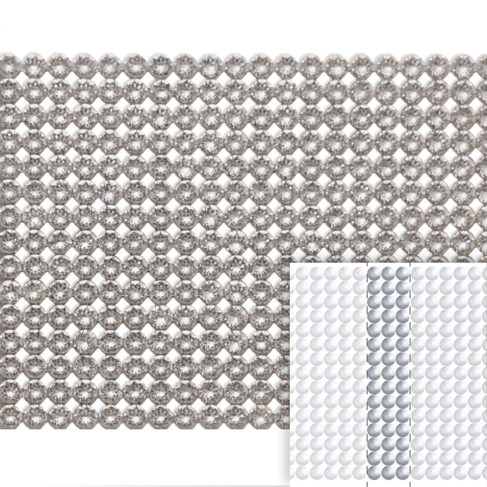 crystal mesh (40001) crystal 15row - silver plated no hotfix | 3row