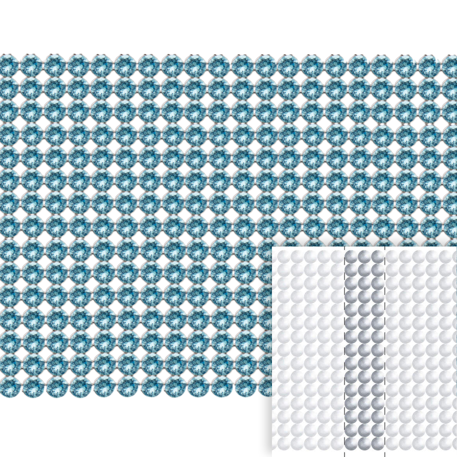 crystal mesh (40001) aquamarine 15row - silver plated no hotfix | 3row