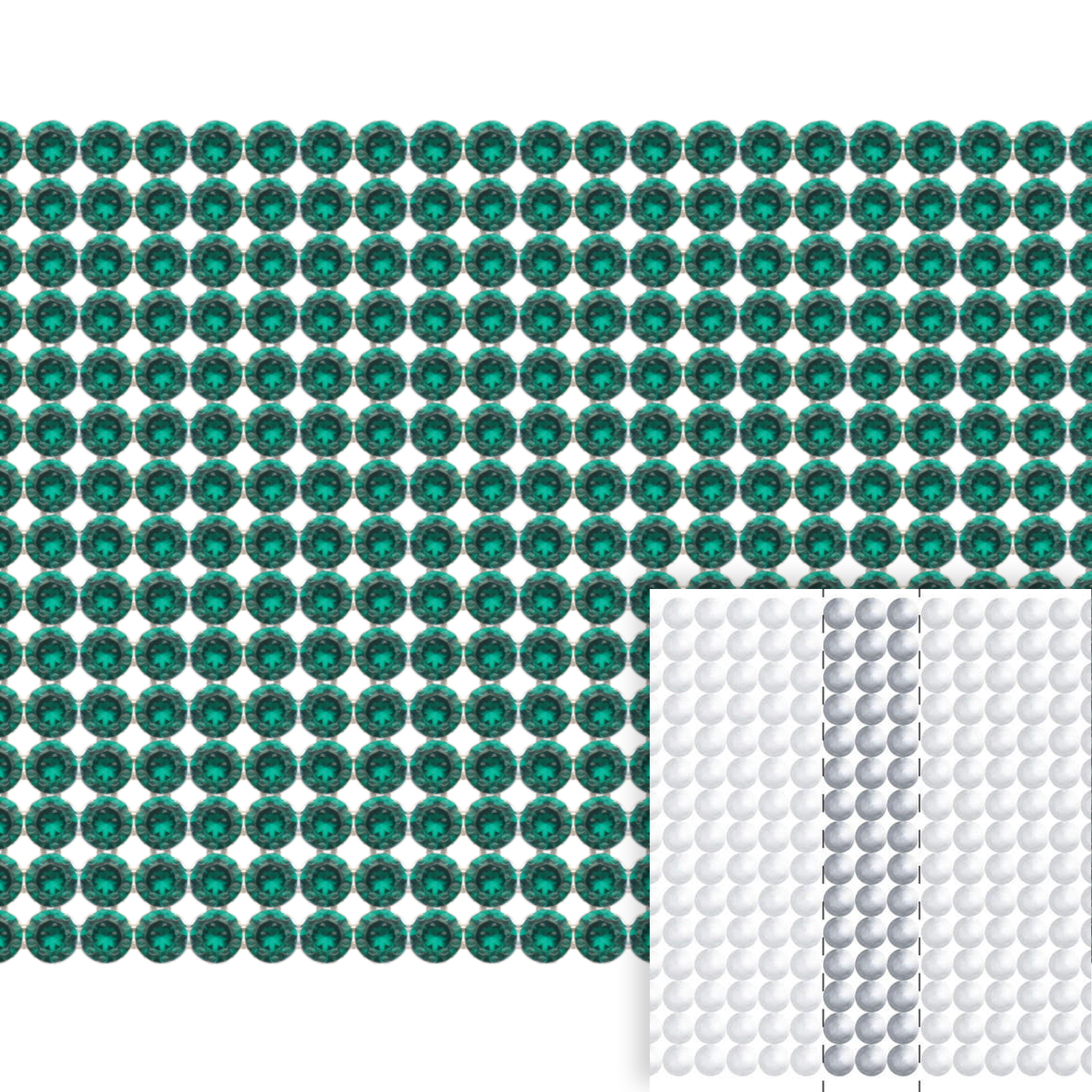crystal mesh (40001) emerald 15row - silver plated no hotfix | 3row