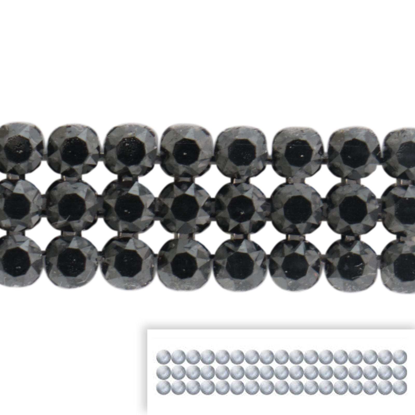 crystal mesh (40001) jet hematite 3row - gunmetal hotfix | 17row