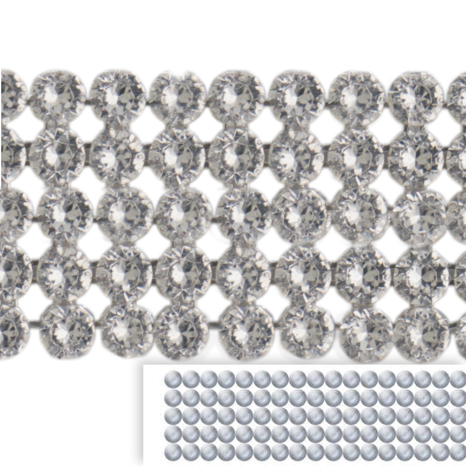 crystal mesh (40001) crystal 5row - silver plated hotfix | 17row